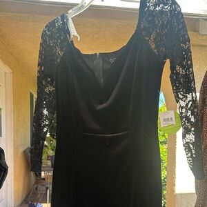 Windsor Black Velvet Dress with Lace Sleeves